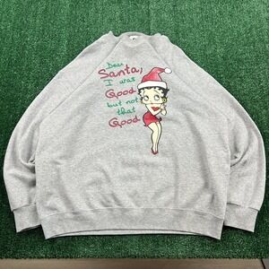 Vintage Betty Boop Christmas Santa Graphic Crewneck Sweatshirt Mens XL Gray Y2K